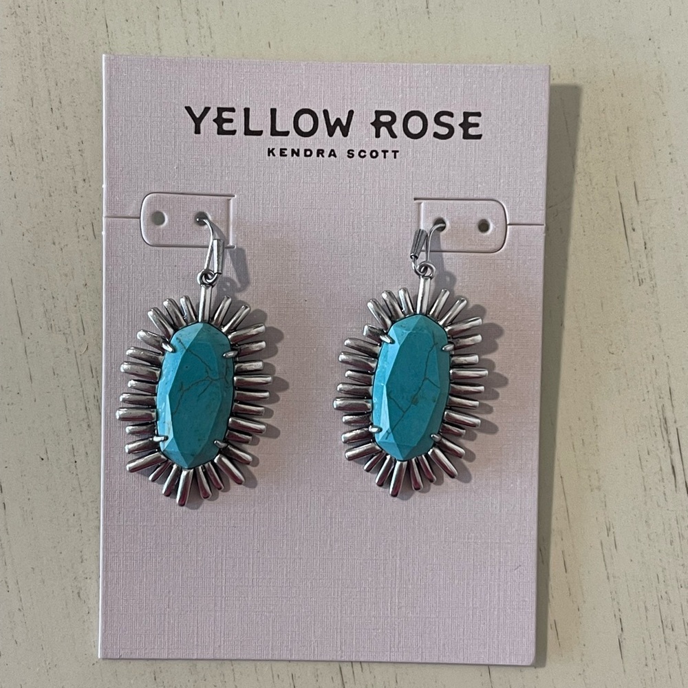 NWT Kendra Scott Mariah Vintage Silver Drop Earrings Turquoise Magnesite - Picture 3 of 4